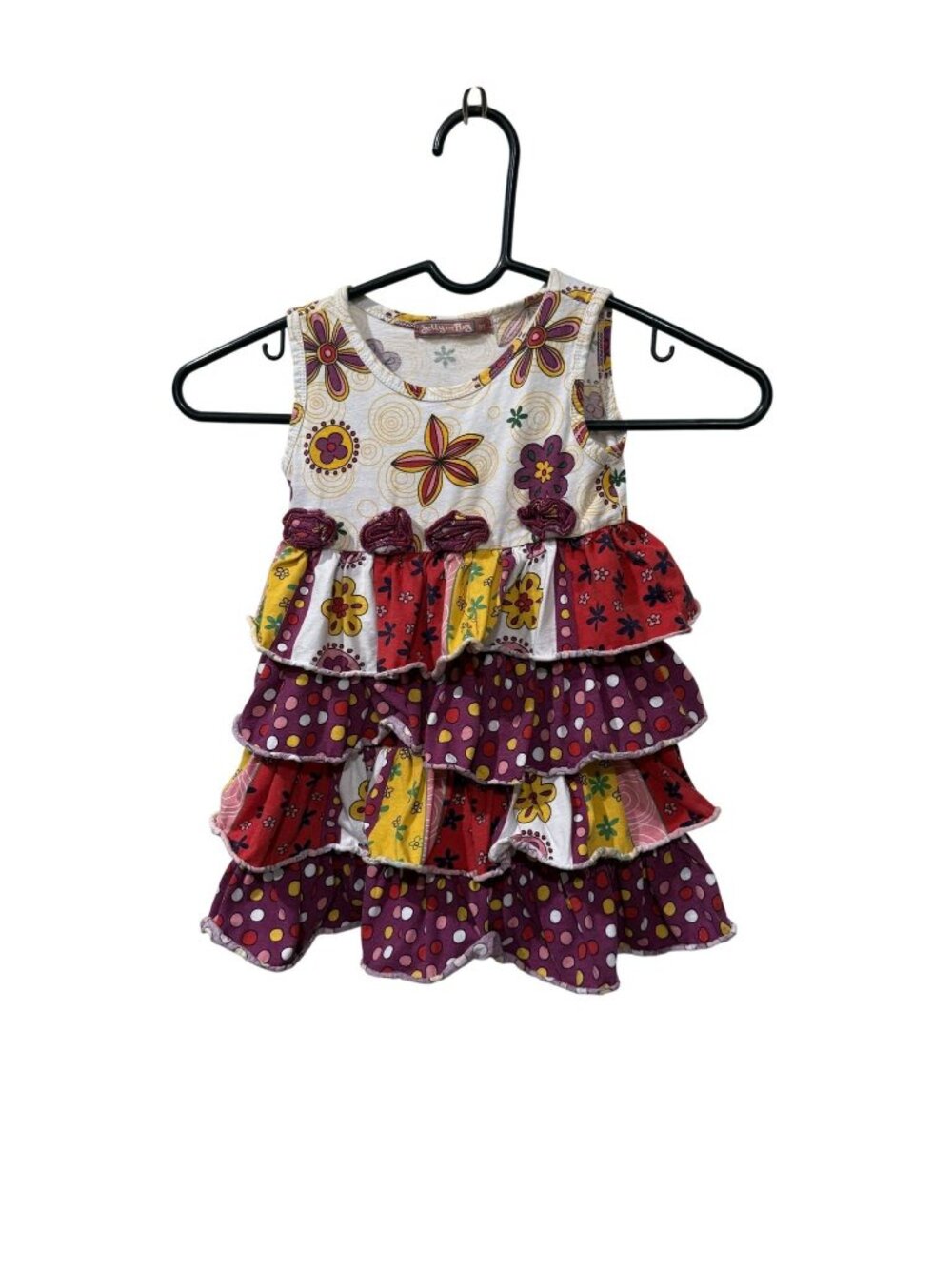 Jelly The Pug Girls Multicolor Floral & Polka Dot Ruffle Dress 3T